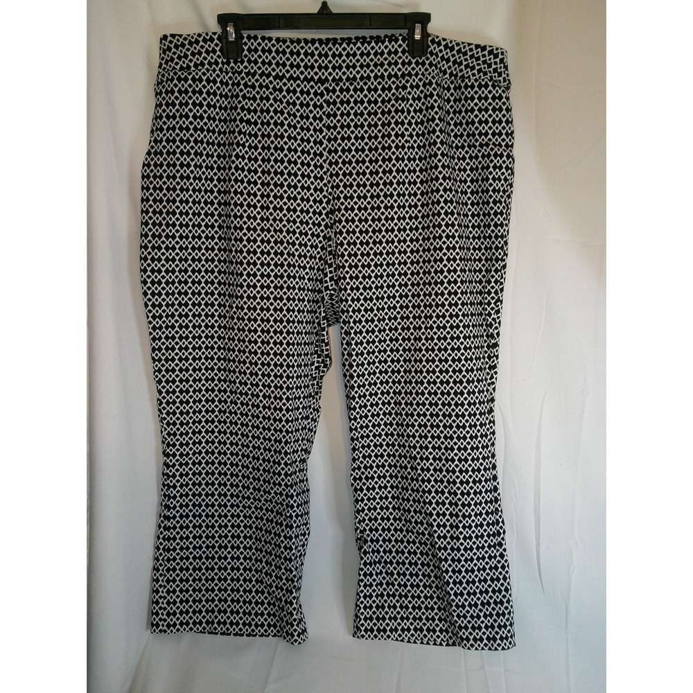 Cato Black White Diamond Print Cropped Pants Career Casual Women's 22W‎